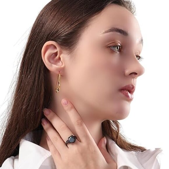 Heart Cubic Zirconia Promise Ring for Women - Black Zirconia with Black Ring - Picture 3 of 5